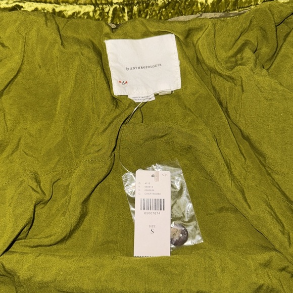 NWT A By Anthropologie Chartreuse Quilted Velvet Shirt Jacket Size Small Shacket - Picture 8 of 12
